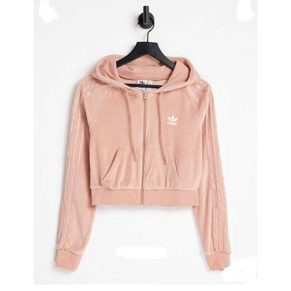 Adidas Women's "Relaxed Risque" Velour Zip Hoodie Casual Color Blush - Picture 4 of 4